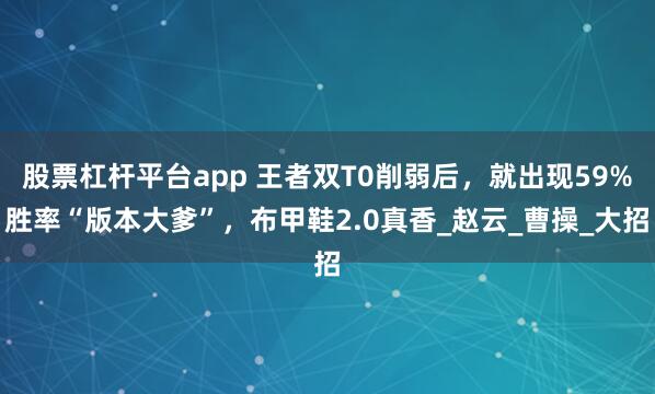 股票杠杆平台app 王者双T0削弱后，就出现59%胜率“版本大爹”，布甲鞋2.0真香_赵云_曹操_大招